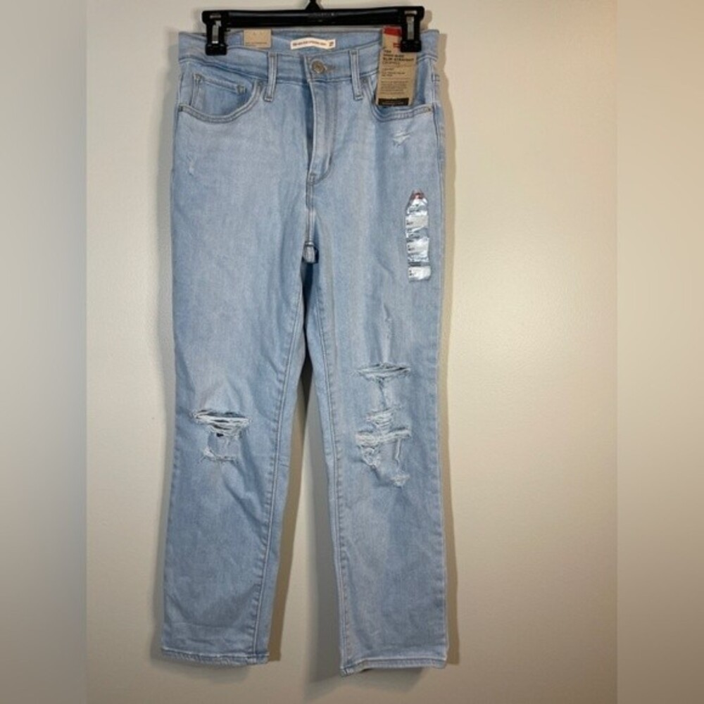 Levi’s 724 High Rise Slim Straight Crop Flynn Blue Distressed Size 27